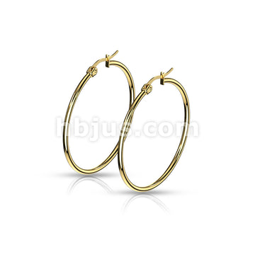 316L Surgical Steel Pair of Gold IP 316L Stainless Steel Round Hoop... - Image 10