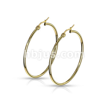 316L Surgical Steel Pair of Gold IP 316L Stainless Steel Round Hoop... - Image 11