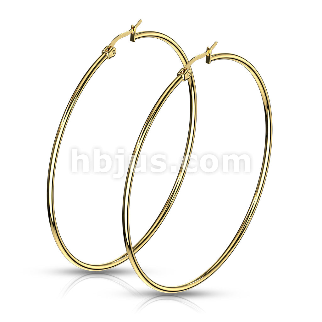316L Surgical Steel Pair of Gold IP 316L Stainless Steel Round Hoop... - Image 15