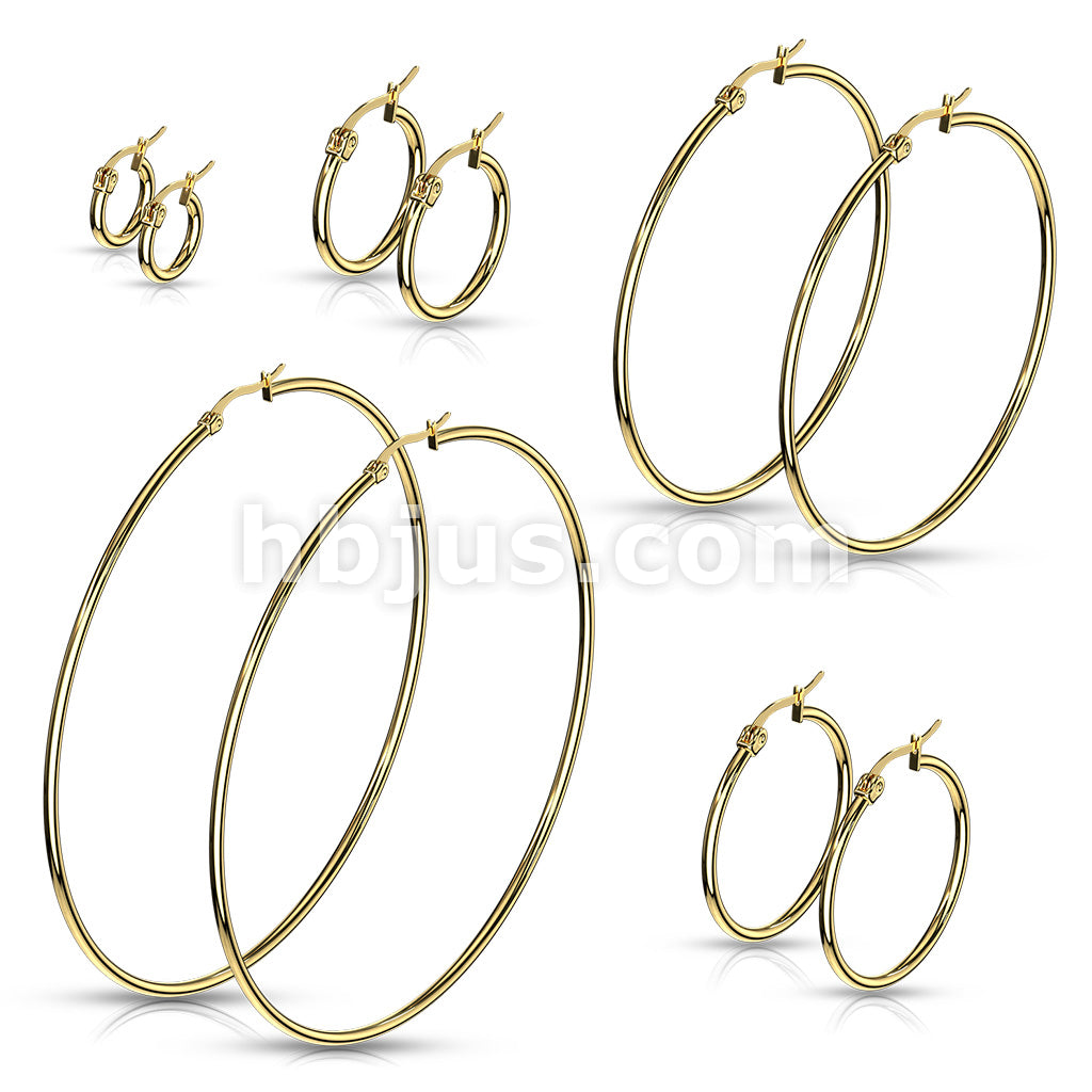 316L Surgical Steel Pair of Gold IP 316L Stainless Steel Round Hoop... - Image 18