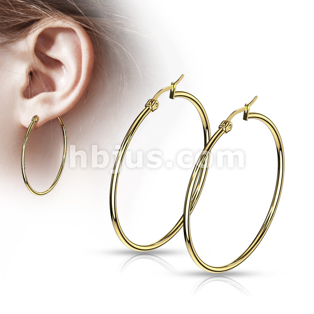 316L Surgical Steel Pair of Gold IP 316L Stainless Steel Round Hoop... - Image 3