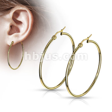316L Surgical Steel Pair of Gold IP 316L Stainless Steel Round Hoop... - Image 3