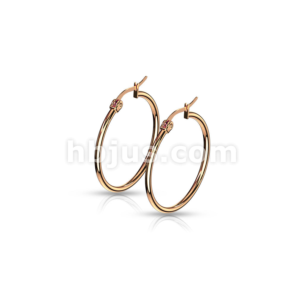 316L Surgical Steel Pair of Rose Gold IP 316L Stainless SteelRound Hoop... - Image 8