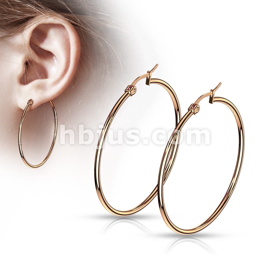 316L Surgical Steel Pair of Rose Gold IP 316L Stainless SteelRound Hoop... - Image 3