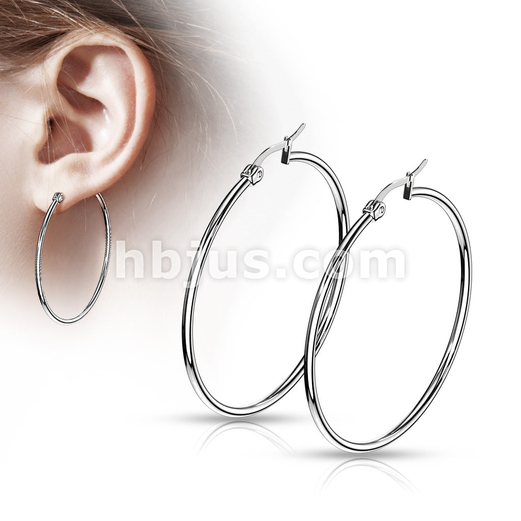 316L Surgical Steel Pair of 316L Stainless Steel Round Hoop Earrings - Image 2
