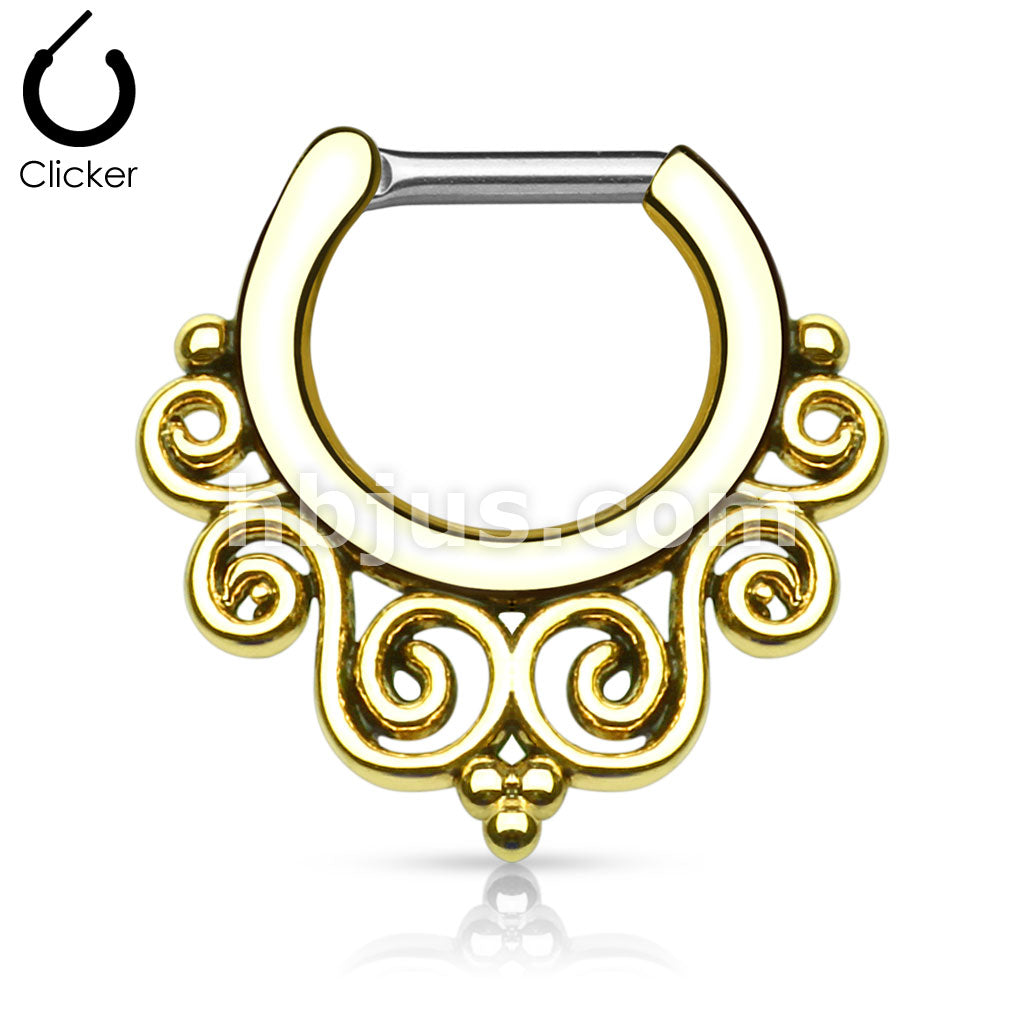316L Surgical Steel Tribal Swirls IP 316L Surgical Steel Septum Clicker - Image 2