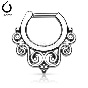 316L Surgical Steel Tribal Swirls IP 316L Surgical Steel Septum Clicker - Image 5