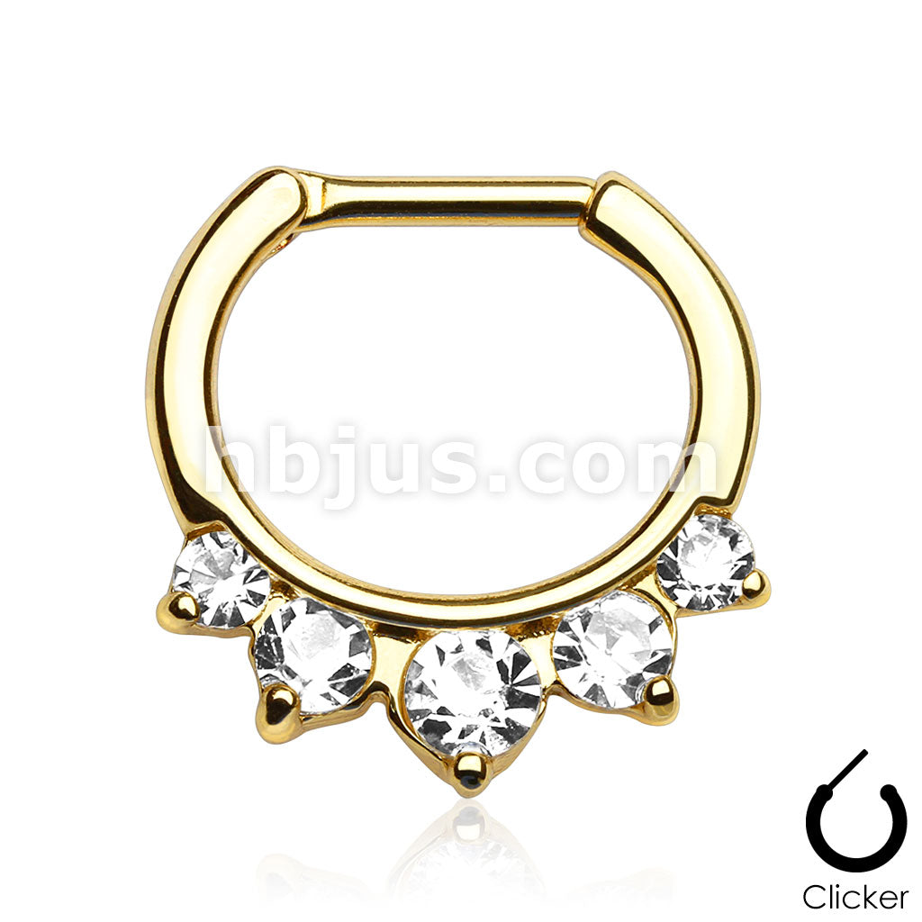 316L Surgical Steel Five Pronged CZs Gold IP Over 316L Surgical Steel... - Image 2