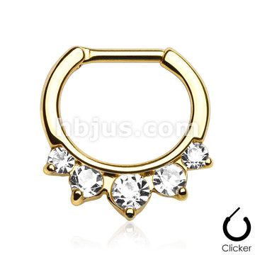 316L Surgical Steel Five Pronged CZs Gold IP Over 316L Surgical Steel... - Image 2