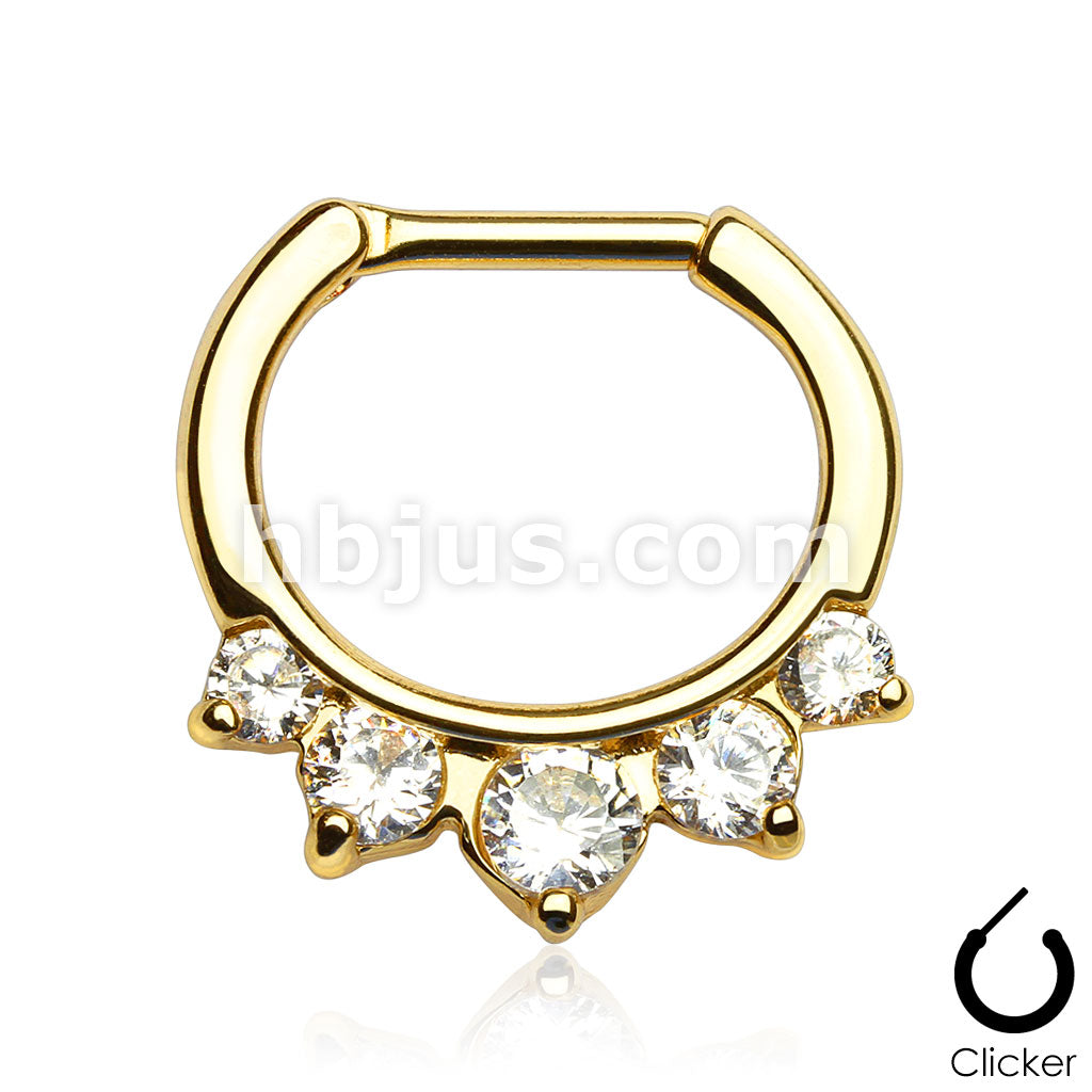 316L Surgical Steel Five Pronged CZs Gold IP Over 316L Surgical Steel... - Image 4