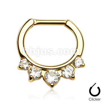 316L Surgical Steel Five Pronged CZs Gold IP Over 316L Surgical Steel... - Image 4