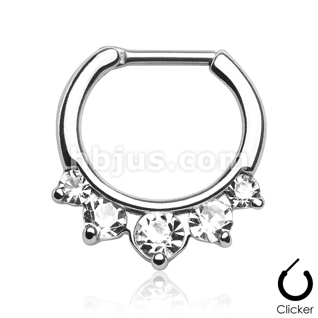 316L Surgical Steel Five Pronged CZs 316L Surgical Steel Septum Clicker... - Image 2