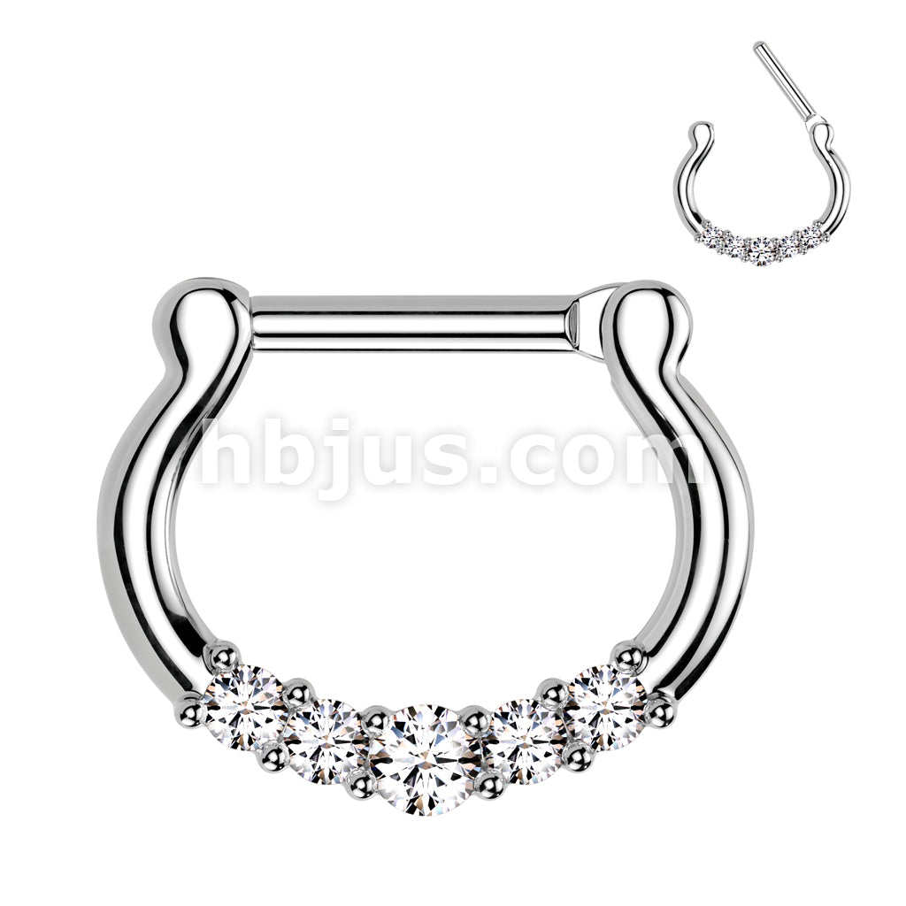 316L Surgical Steel Five-Gems 316L Surgical Steel Septum Clicker Ring - Image 2