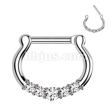 316L Surgical Steel Five-Gems 316L Surgical Steel Septum Clicker Ring - Image 2