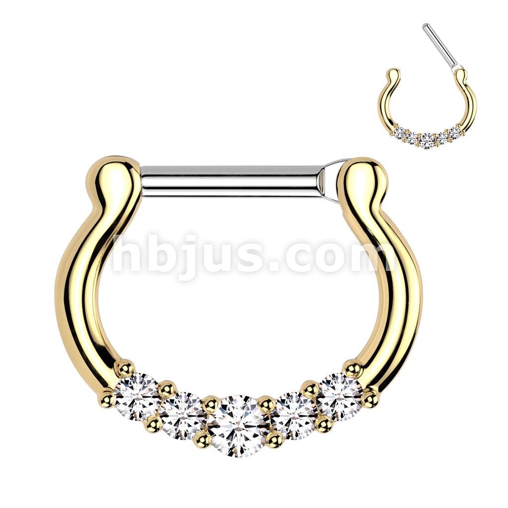 316L Surgical Steel Five-Gems 316L Surgical Steel Septum Clicker Ring - Image 3