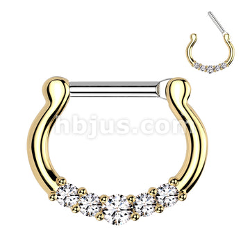 316L Surgical Steel Five-Gems 316L Surgical Steel Septum Clicker Ring - Image 3