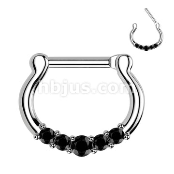 316L Surgical Steel Five-Gems 316L Surgical Steel Septum Clicker Ring - Image 4