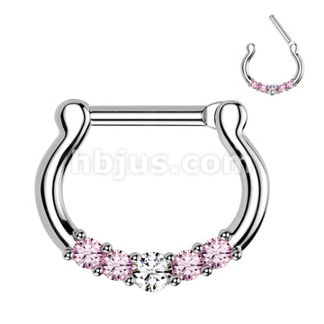 316L Surgical Steel Five-Gems 316L Surgical Steel Septum Clicker Ring - Image 5