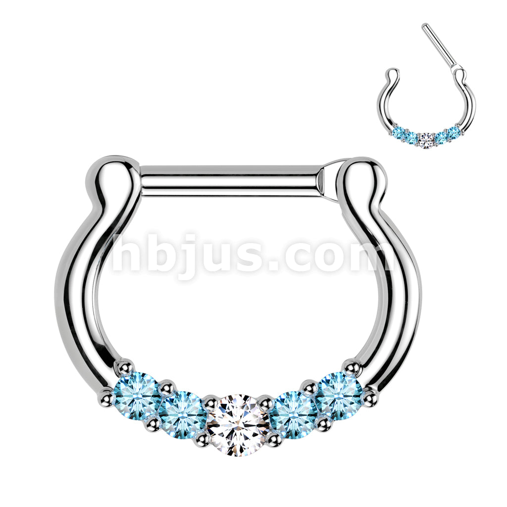 316L Surgical Steel Five-Gems 316L Surgical Steel Septum Clicker Ring - Image 6