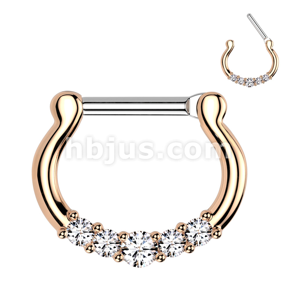 316L Surgical Steel Five-Gems 316L Surgical Steel Septum Clicker Ring - Image 7
