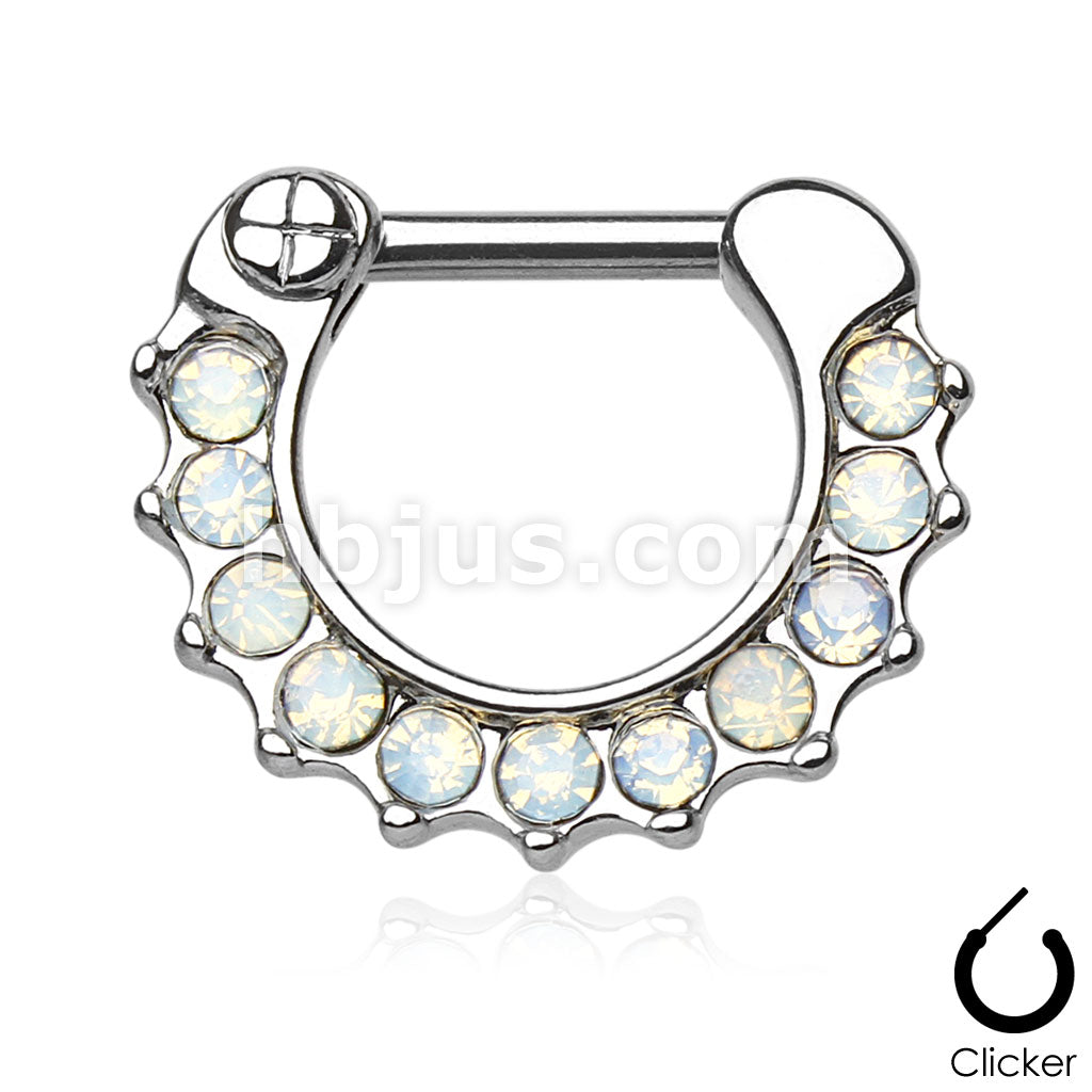 316L Surgical Steel Opalites Paved 316L Surgical Steel Septum Clicker Ring - Image 2