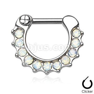 316L Surgical Steel Opalites Paved 316L Surgical Steel Septum Clicker Ring - Image 2