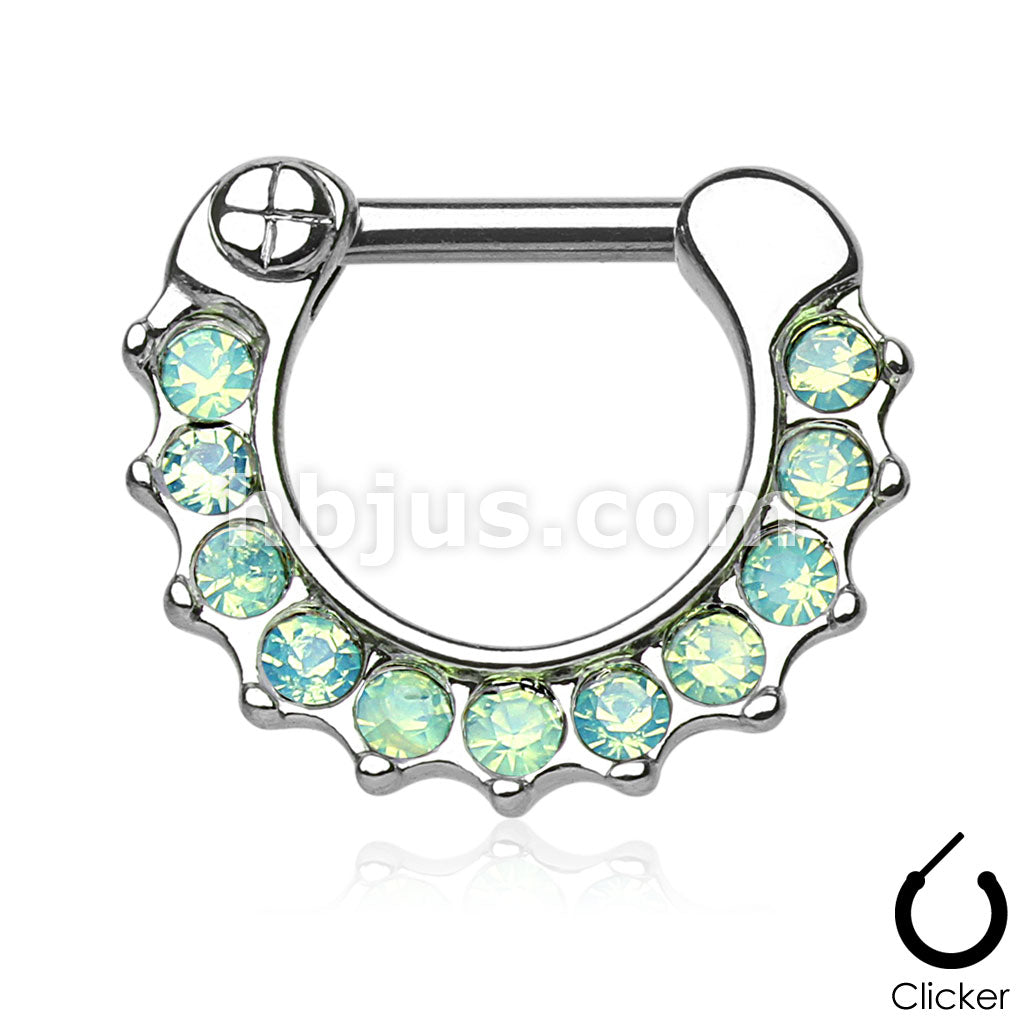 316L Surgical Steel Opalites Paved 316L Surgical Steel Septum Clicker Ring - Image 3