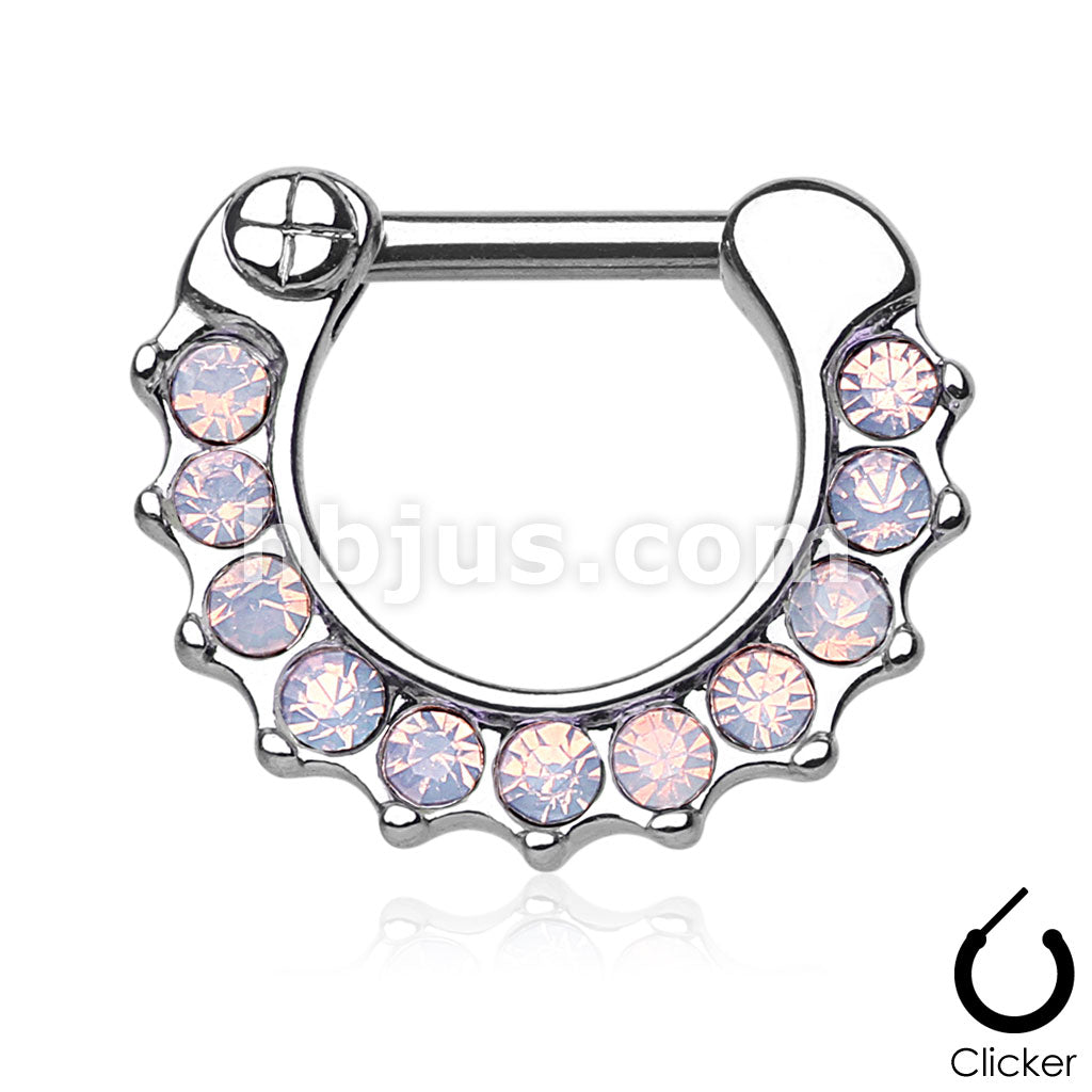 316L Surgical Steel Opalites Paved 316L Surgical Steel Septum Clicker Ring - Image 4