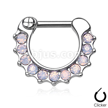 316L Surgical Steel Opalites Paved 316L Surgical Steel Septum Clicker Ring - Image 4