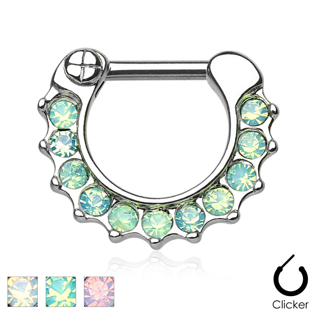 316L Surgical Steel Opalites Paved 316L Surgical Steel Septum Clicker Ring