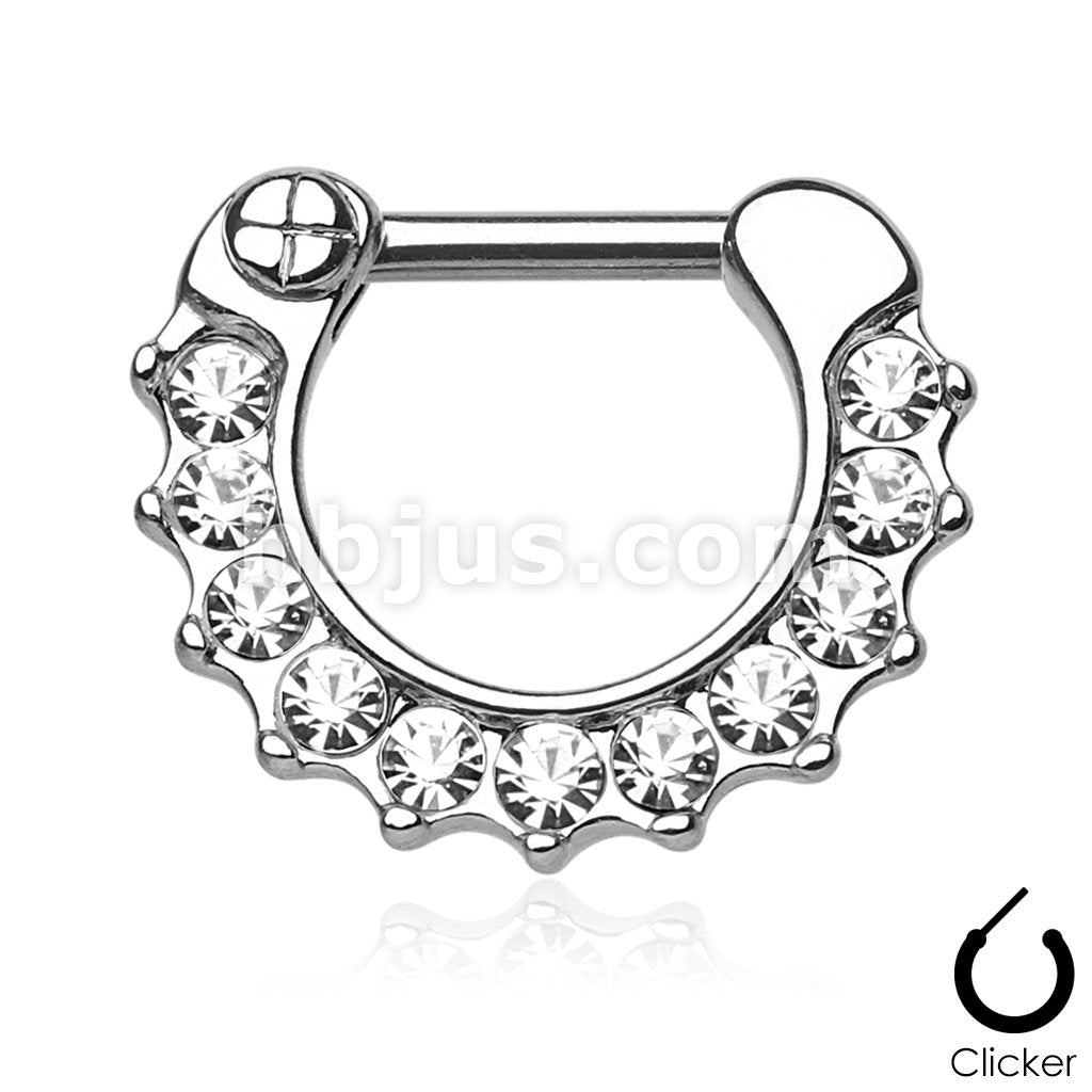 316L Surgical Steel Gem Paved 316L Surgical Steel Septum Clicker Ring - Image 2
