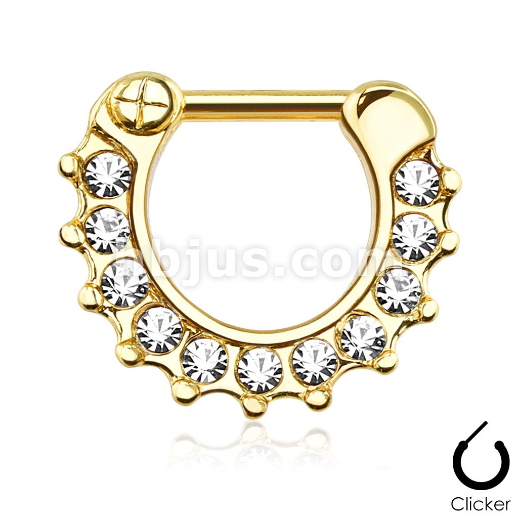 316L Surgical Steel Gem Paved 316L Surgical Steel Septum Clicker Ring - Image 3