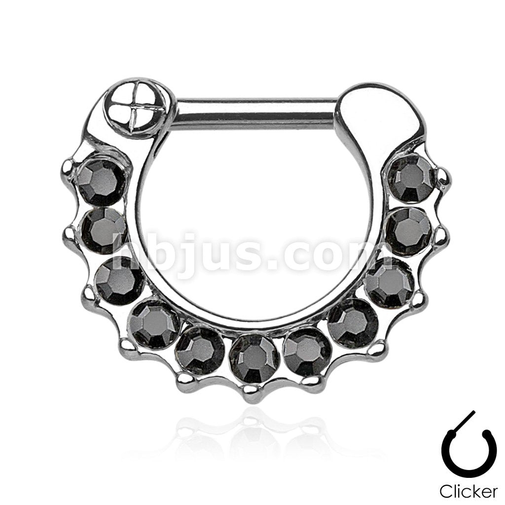 316L Surgical Steel Gem Paved 316L Surgical Steel Septum Clicker Ring - Image 4
