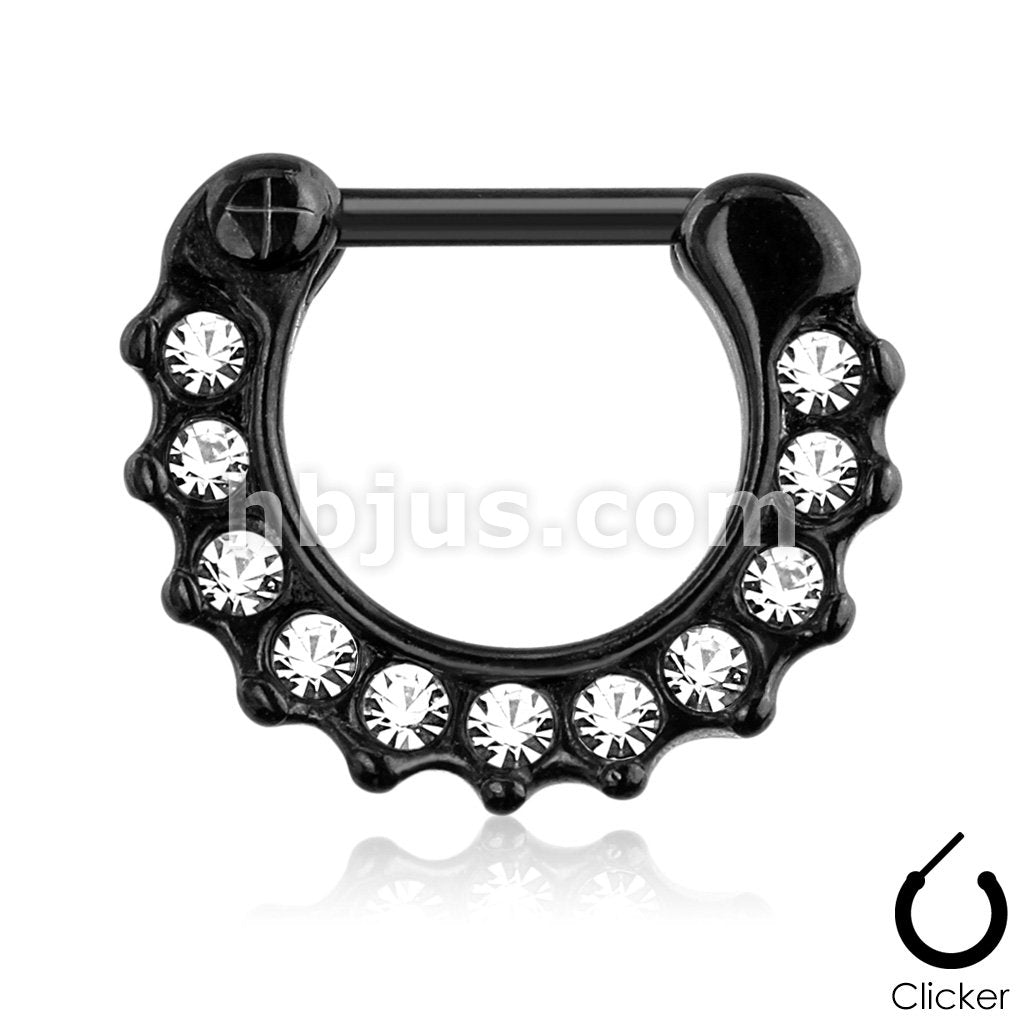 316L Surgical Steel Gem Paved 316L Surgical Steel Septum Clicker Ring - Image 5