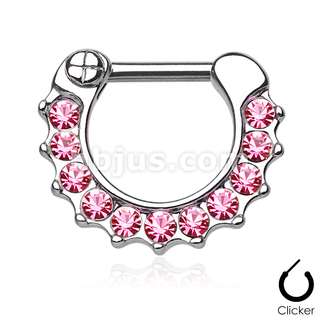 316L Surgical Steel Gem Paved 316L Surgical Steel Septum Clicker Ring - Image 6