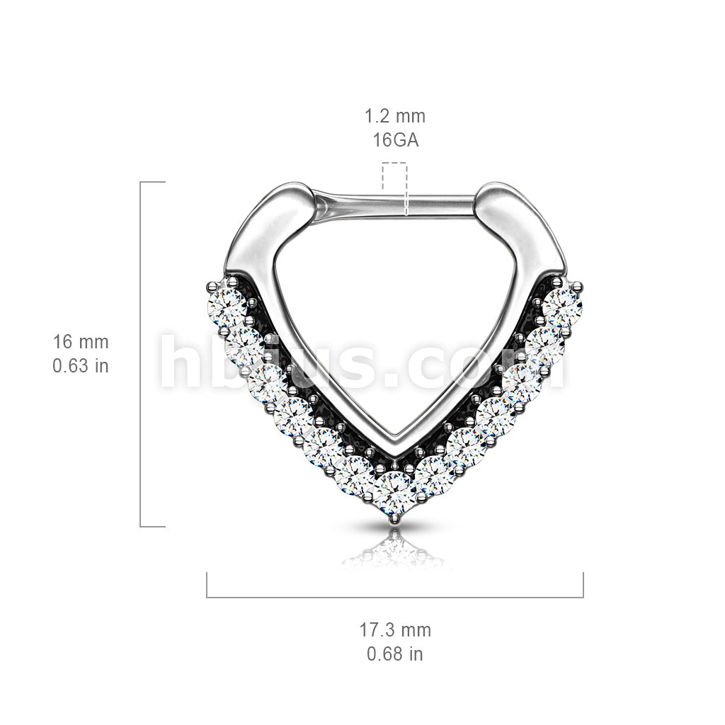 316L Surgical Steel CZ Paved Chevron Shape Clicker for Septum, Daith... - Image 6