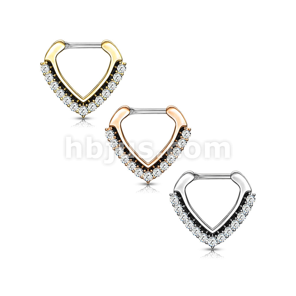 316L Surgical Steel CZ Paved Chevron Shape Clicker for Septum, Daith... - Image 7