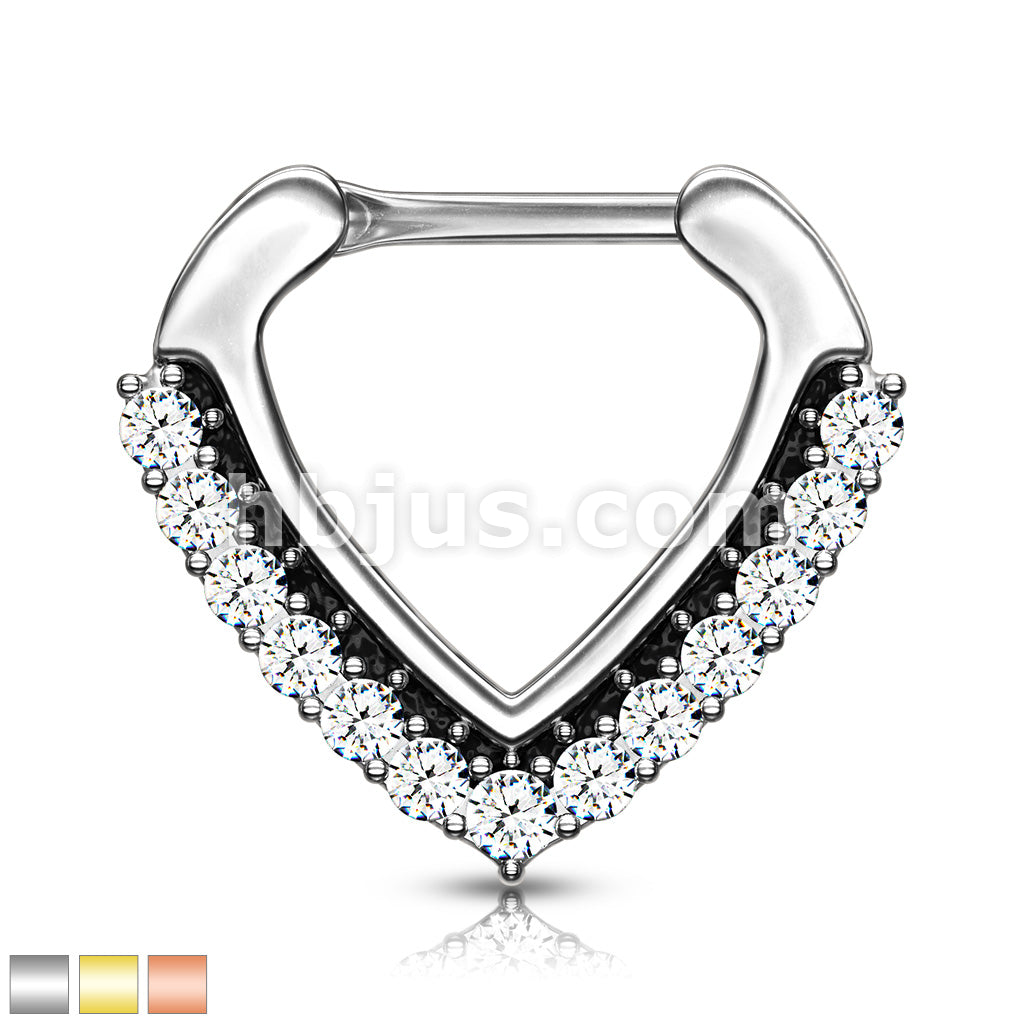 316L Surgical Steel CZ Paved Chevron Shape Clicker for Septum, Daith... - Image 2