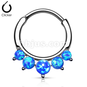 316L Surgical Steel Five Paved Opal Round 316L Surgical Steel Septum Hanger - Image 2