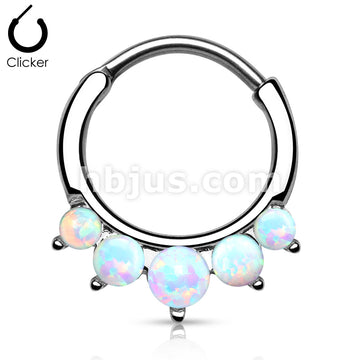 316L Surgical Steel Five Paved Opal Round 316L Surgical Steel Septum Hanger - Image 3