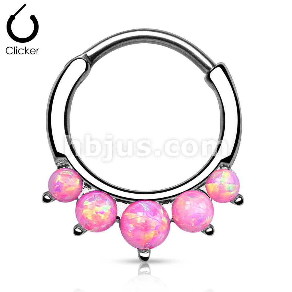 316L Surgical Steel Five Paved Opal Round 316L Surgical Steel Septum Hanger - Image 4