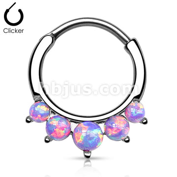 316L Surgical Steel Five Paved Opal Round 316L Surgical Steel Septum Hanger - Image 5