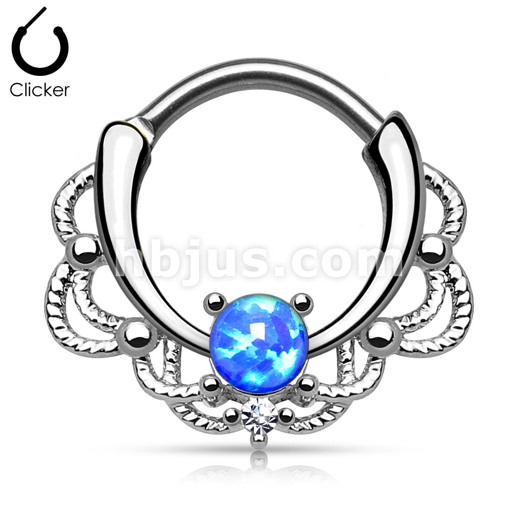 316L Surgical Steel Lacey Single Opal Septum Clicker - Image 2