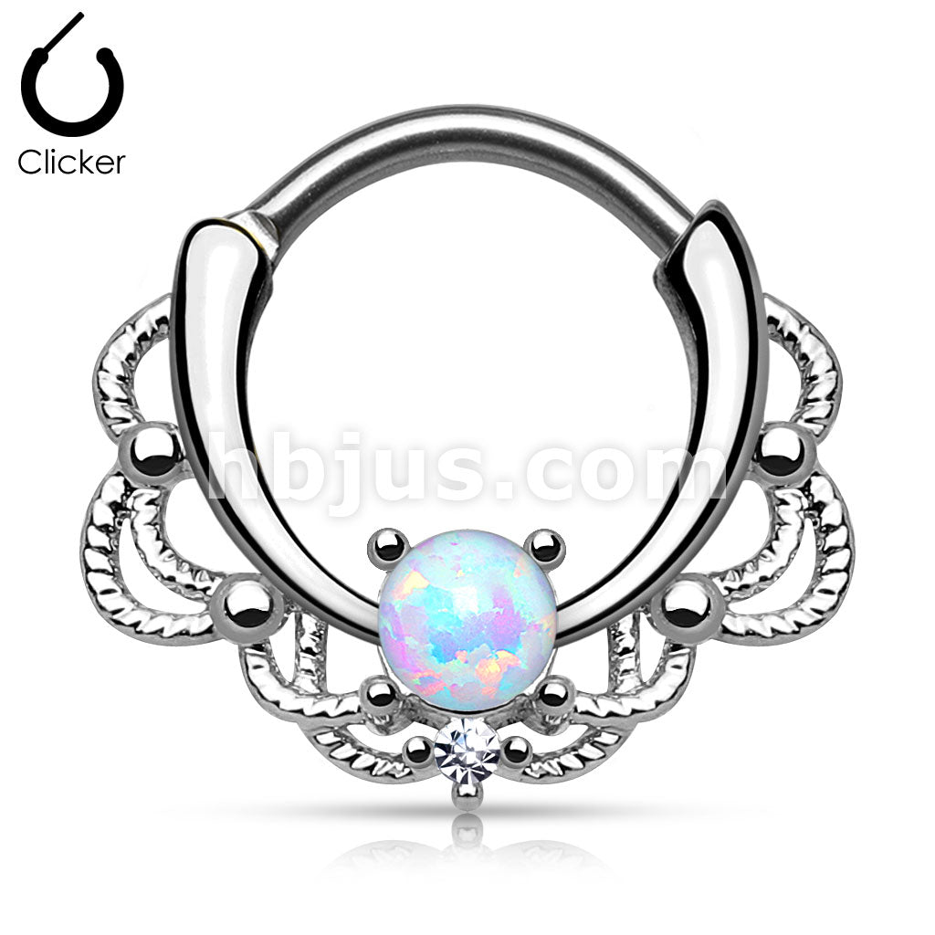 316L Surgical Steel Lacey Single Opal Septum Clicker - Image 3