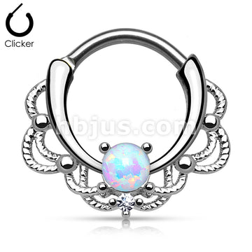 316L Surgical Steel Lacey Single Opal Septum Clicker - Image 3
