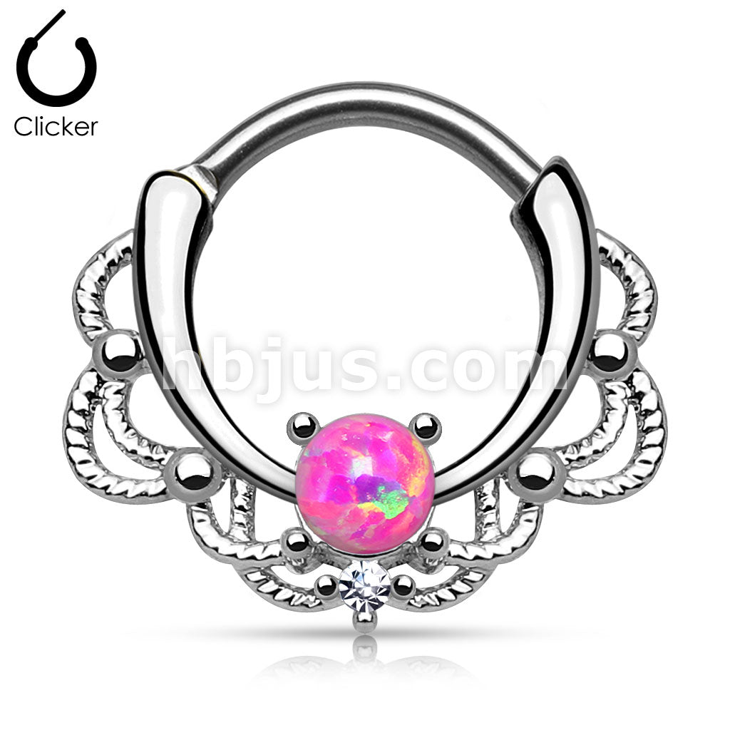 316L Surgical Steel Lacey Single Opal Septum Clicker - Image 4