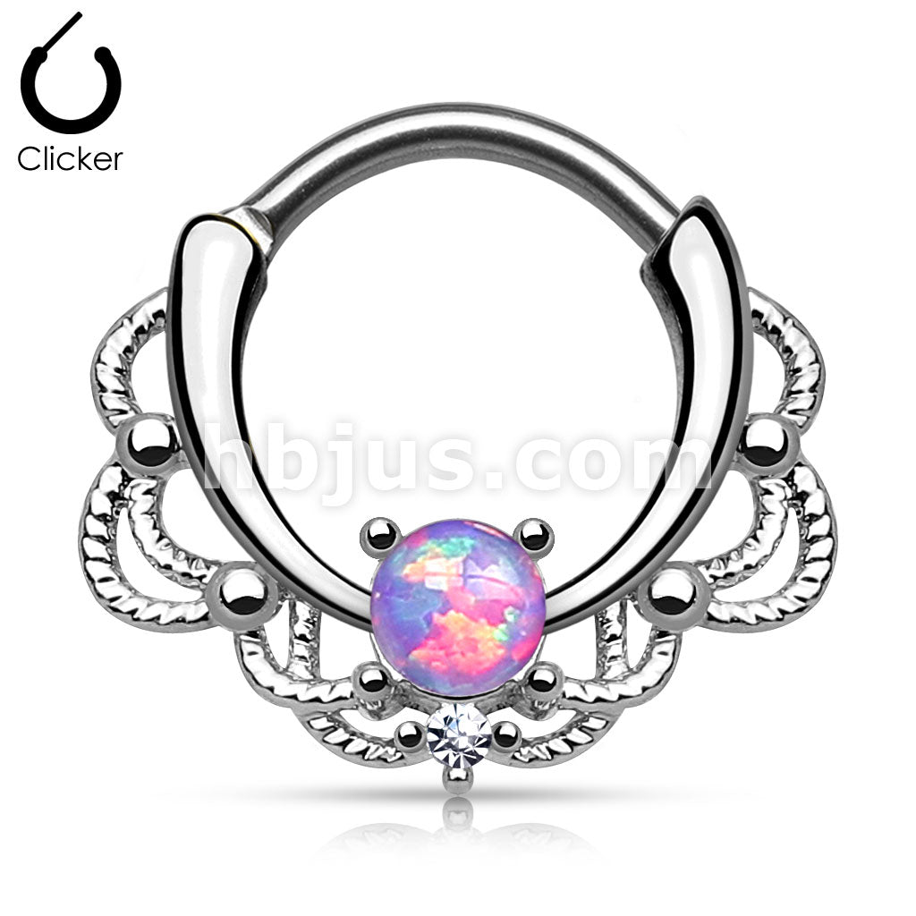 316L Surgical Steel Lacey Single Opal Septum Clicker - Image 5