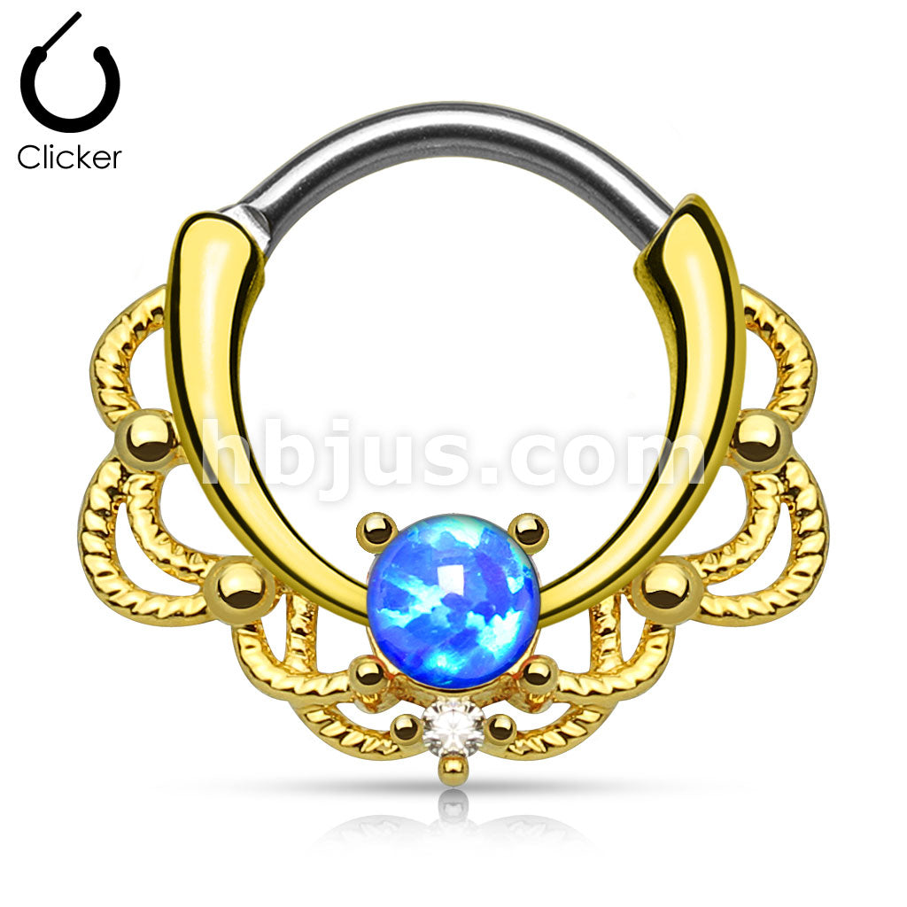 316L Surgical Steel Lacey Single Opal Set 14Kt. Gold Plated 316L... - Image 2