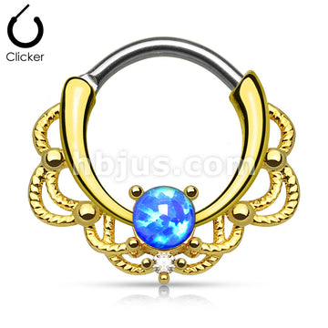 316L Surgical Steel Lacey Single Opal Set 14Kt. Gold Plated 316L... - Image 2