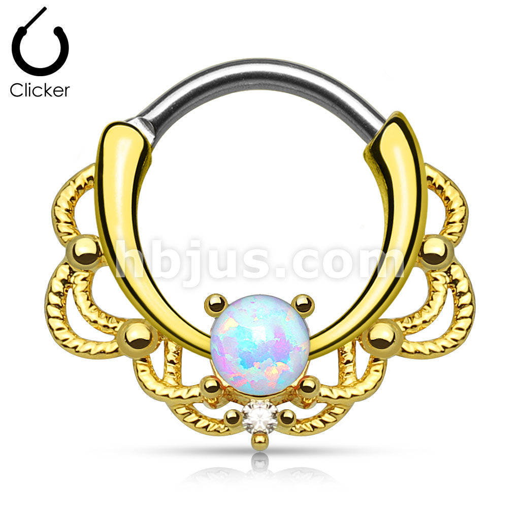 316L Surgical Steel Lacey Single Opal Set 14Kt. Gold Plated 316L... - Image 3